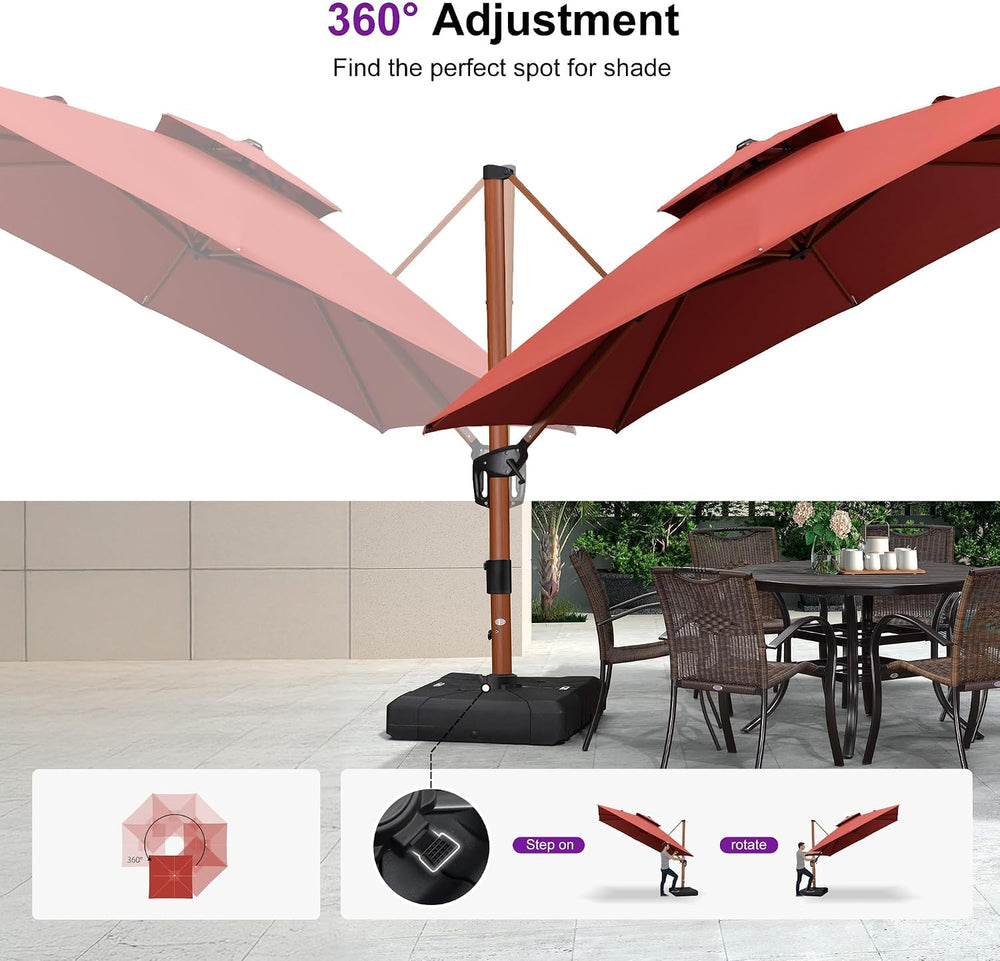 PURPLE LEAF Cantilever Umbrella 9' X 12' Wood-Grain Finish, Brick Red