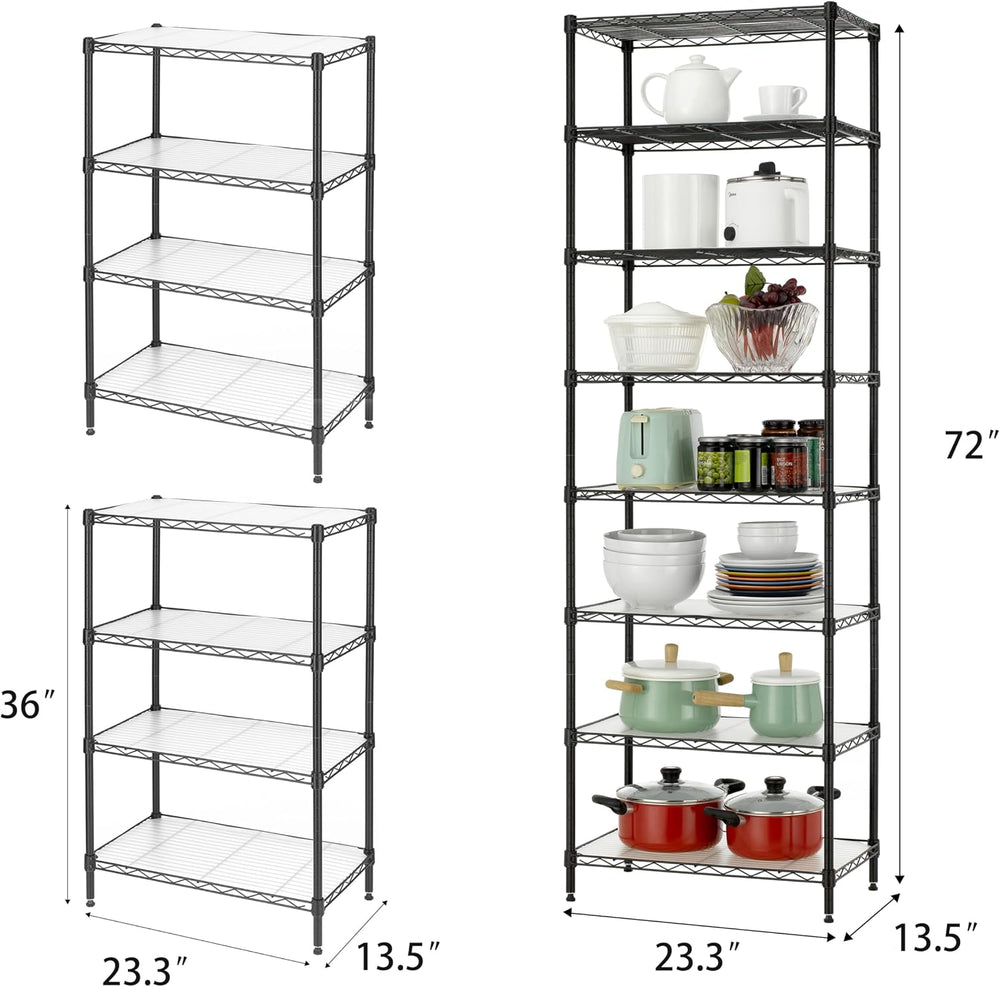 Finnhomy 8-Tier Wire Shelving Unit Adjustable Steel Wire Rack Shelving 8 Shel...