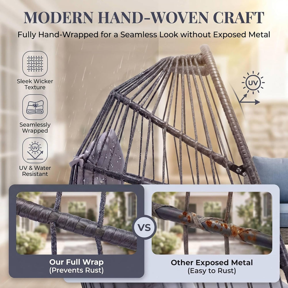 BULEXYARD Hanging Egg Chair Without Stand, Foldable Wicker Swing Chair