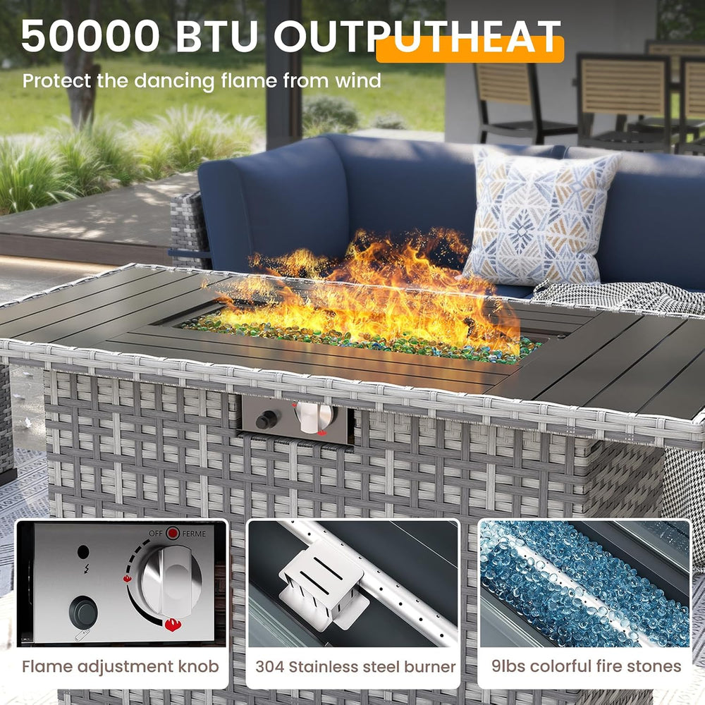 UDPATIO Patio Furniture Set with 44'' Fire Pit Table, 8 PCS Outdoor S...
