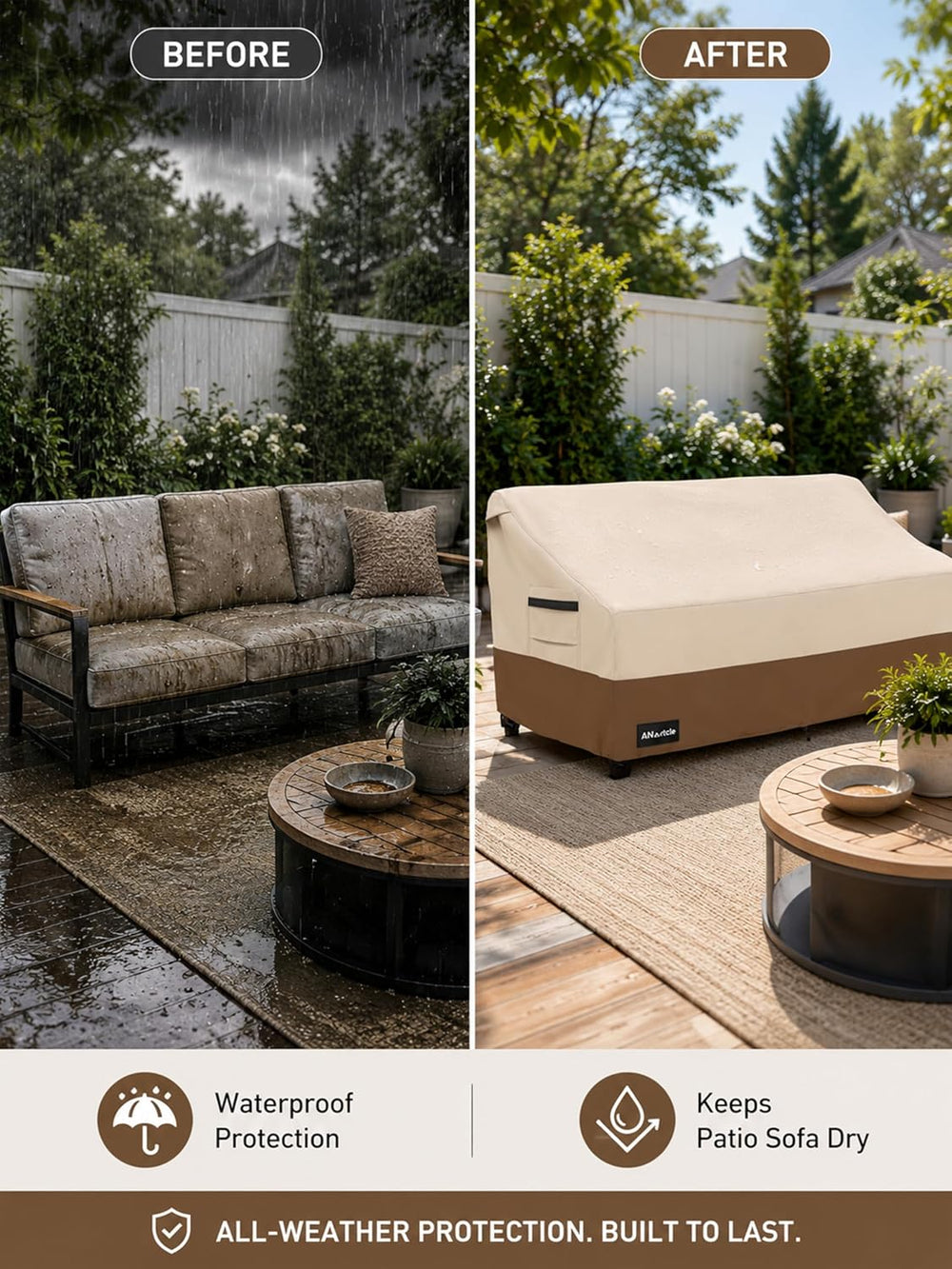 ANartcle 3-Seater Patio Sofa Cover,79W x 37D x 35H Inches Outdoor Couch Cover...