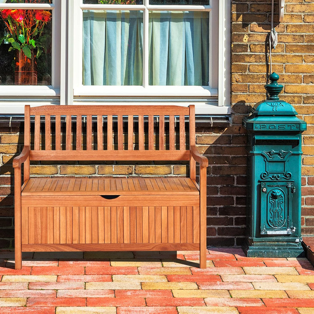 LDAILY 33 Gal Eucalyptus Outdoor Storage Bench, 705 lbs Capacity Deck Box
