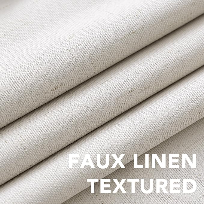 H.VERSAILTEX Ivory Curtains Blackout, 100% Blackout Linen Curtains with White...