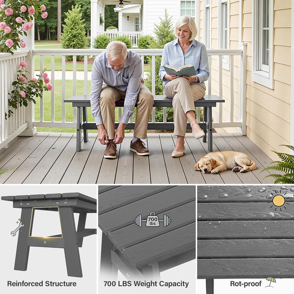 nalone Outdoor Bench, All-Weather HDPE Backless Bench for Porch (Grey)