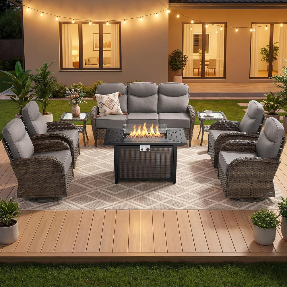 Outdoor Swivel Rocking Chair Patio Set (8pcs) High-Back - Thick Cushion Swive...
