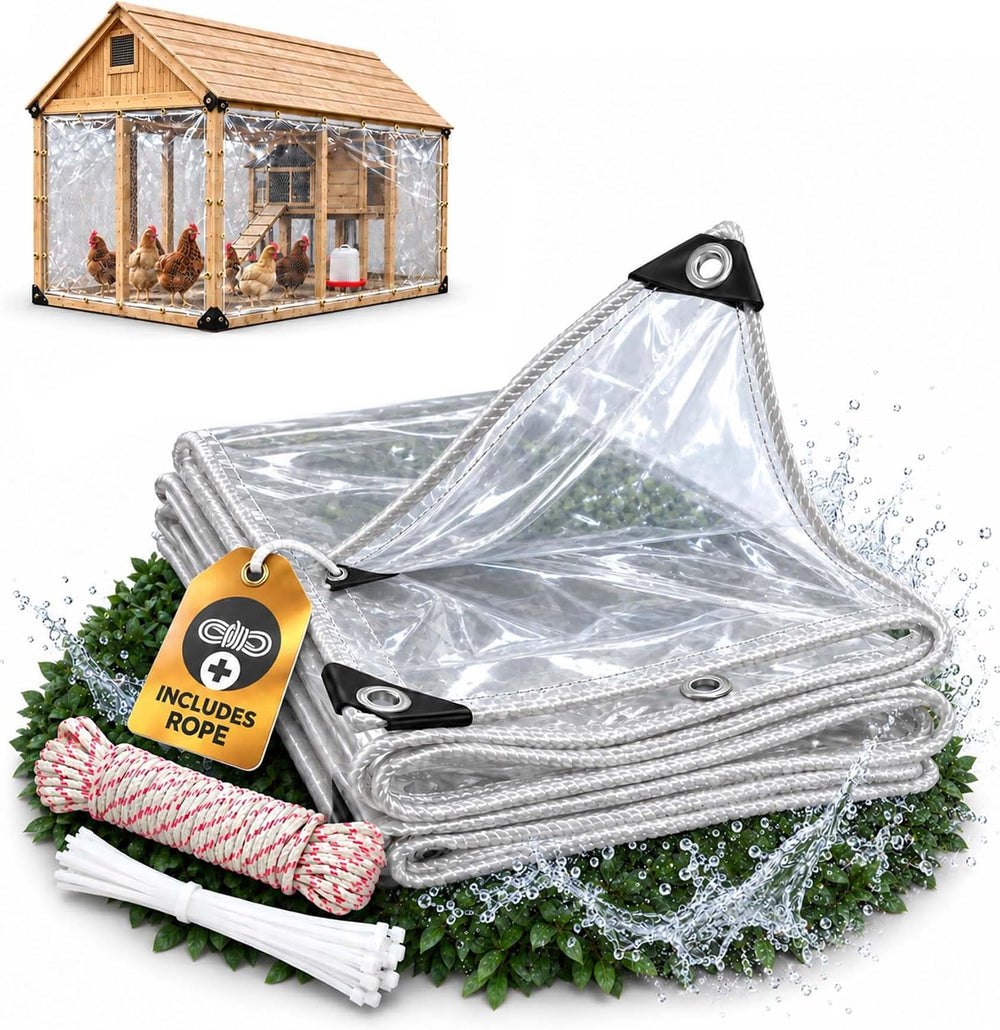 FoundGo Heavy Duty Clear Vinyl Tarp 8x10 ft, PVC Outdoor Curtain, 15 Mil