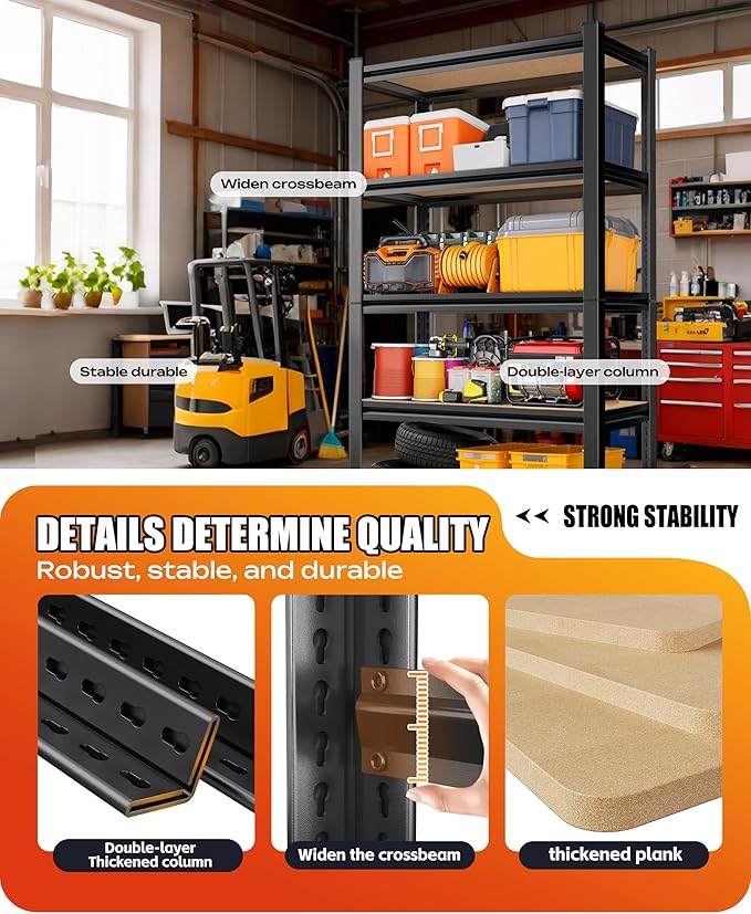 AOAORRG Set of 5 Garage Shelving Heavy Duty Storage Shelves, Metal Adjustable...