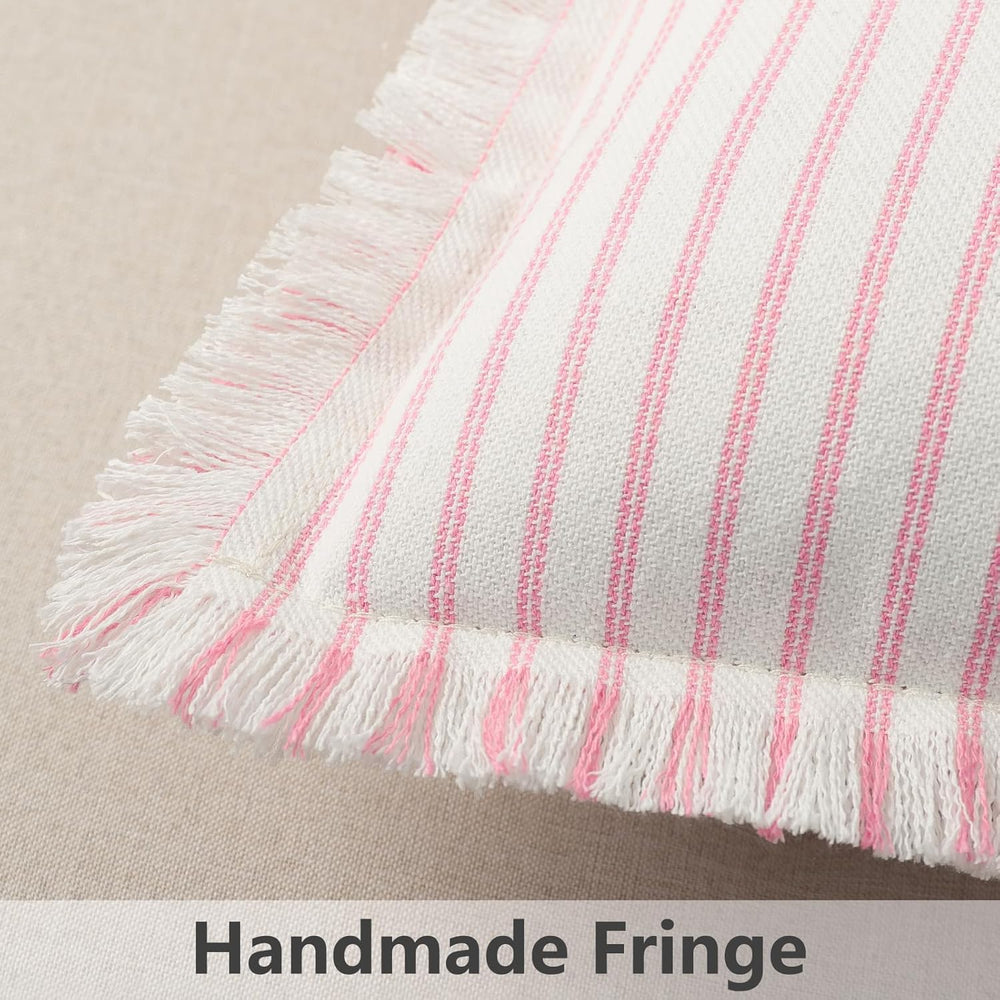 ZWJD Throw Pillow Covers 20x20 Set of 2 Striped Pillow Covers with Fringe Chi...