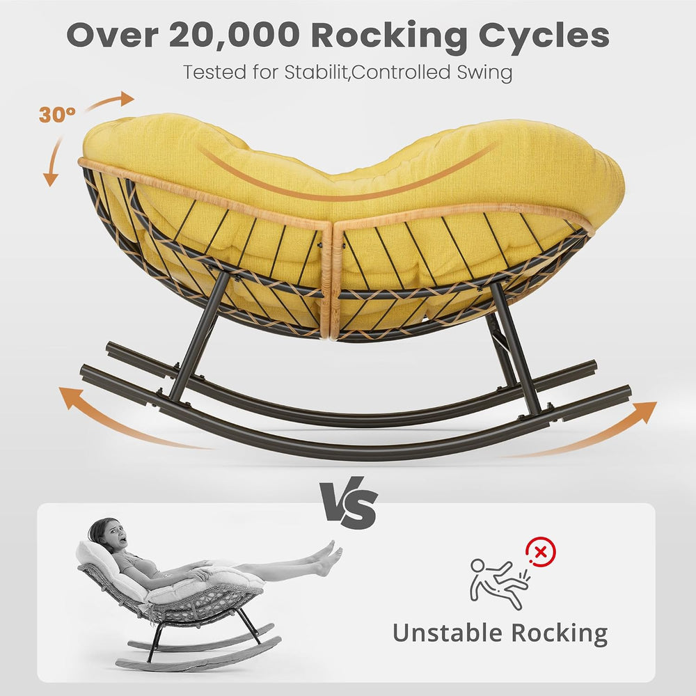 Easyego Oversized Papasan Rocking Chair, Cozy Thick Cushion, New Yellow