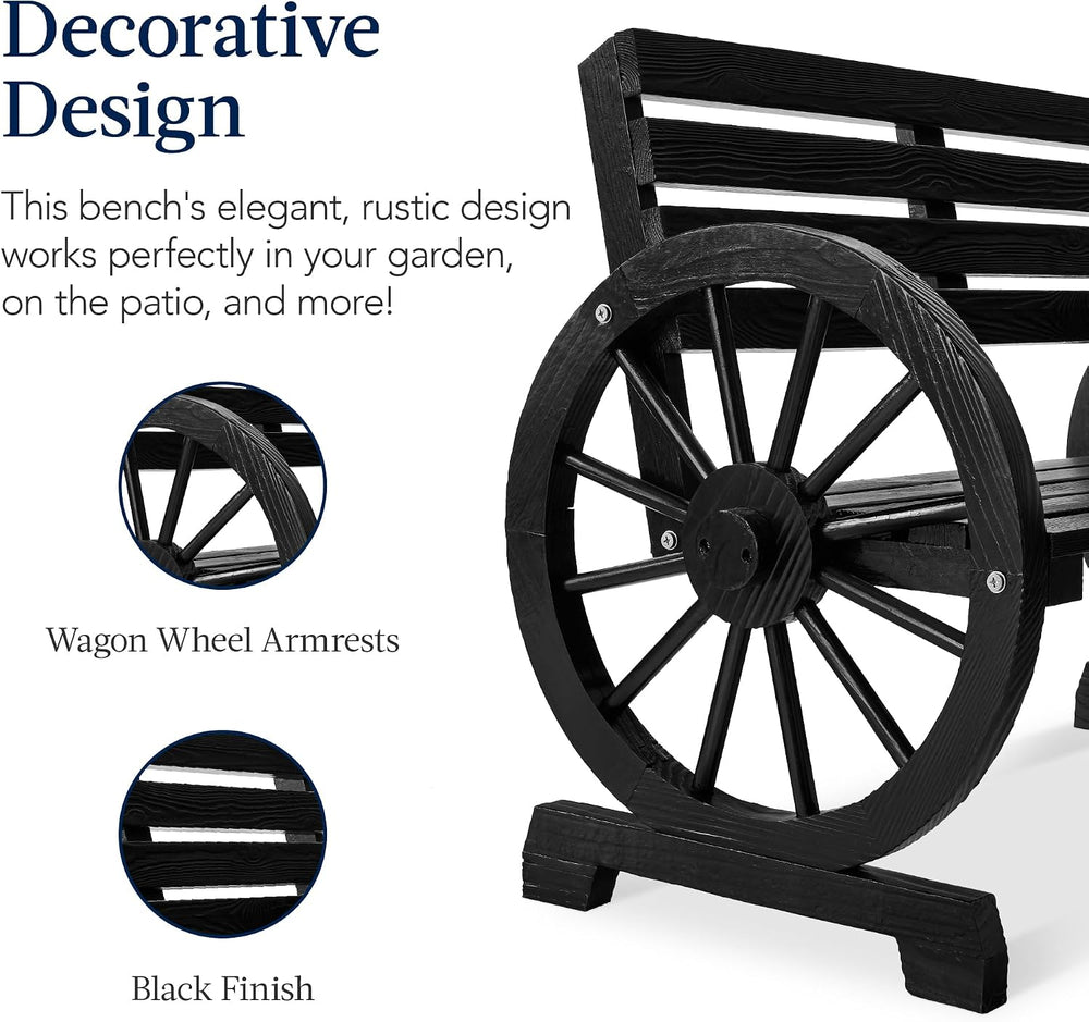 Best Choice Products 2-Person Wooden Wagon Wheel Bench for Backyard, Patio, P...