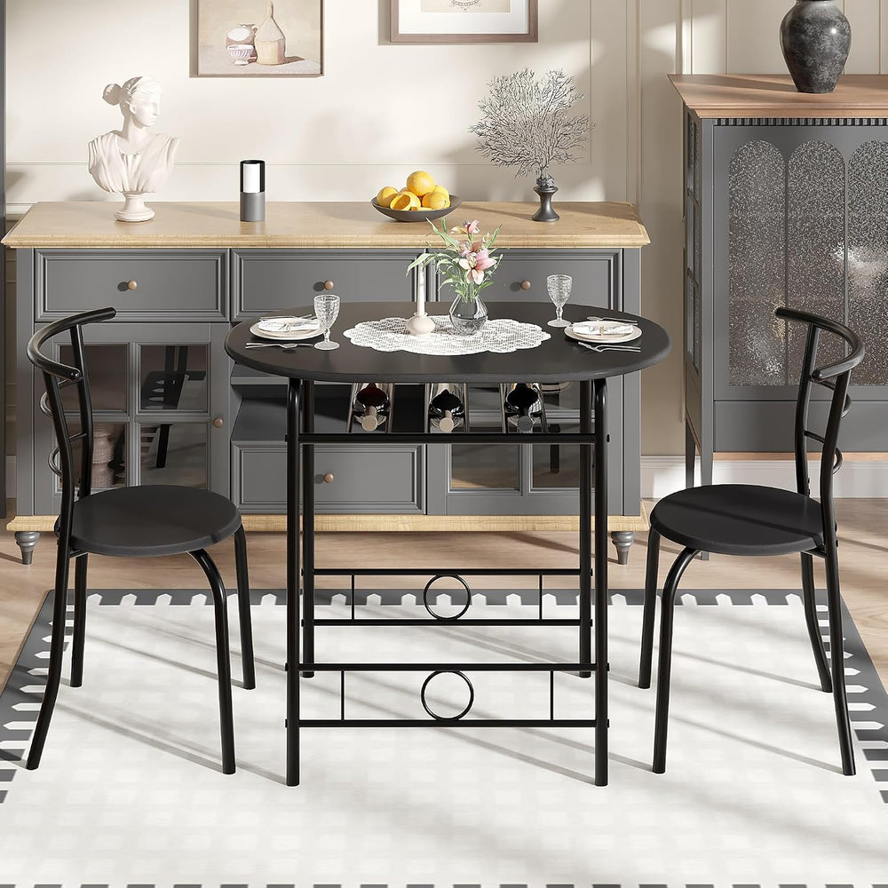 VECELO 3-Piece Dining Table Set for Kitchen Breakfast Nook, Wood Grain Oval T...