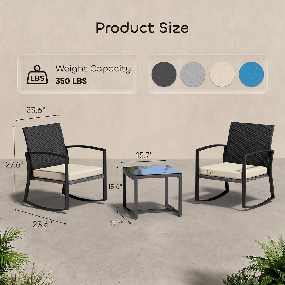 Skyfish Rocking Bistro Set - Reinforced Steel Frame - 3 Pieces Patio Furnitur...