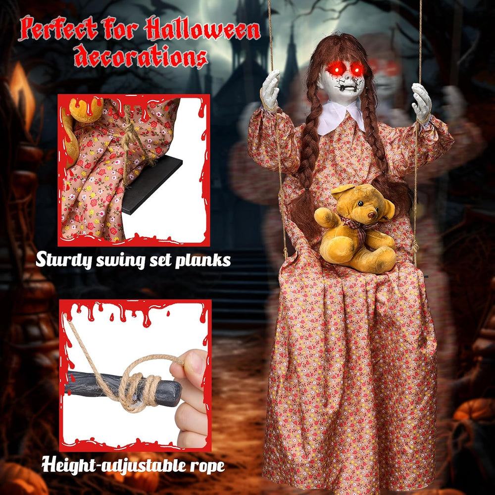4.8FT Halloween Scary Decorations Outdoor,Hanging Swinging Doll Girl