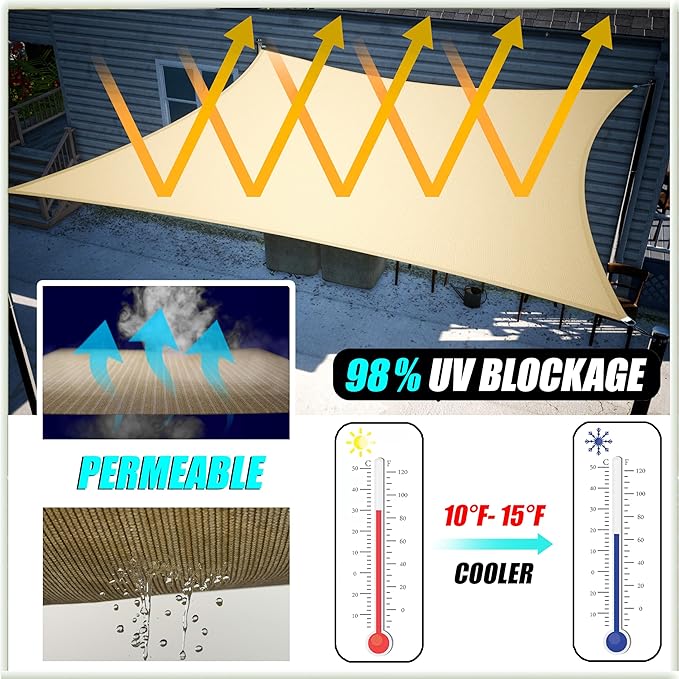 Amgo 24' x 24' x 24' White Triangle Sun Shade Sail UPF50+ Canopy ...