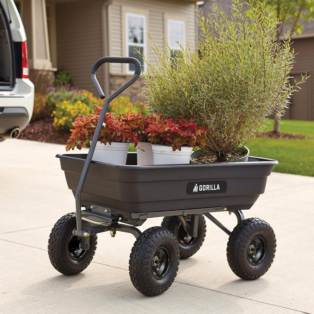 Gorilla Carts Poly Dump Cart, 600 lb. Capacity, 4 Cu ft, Quick Release Dump