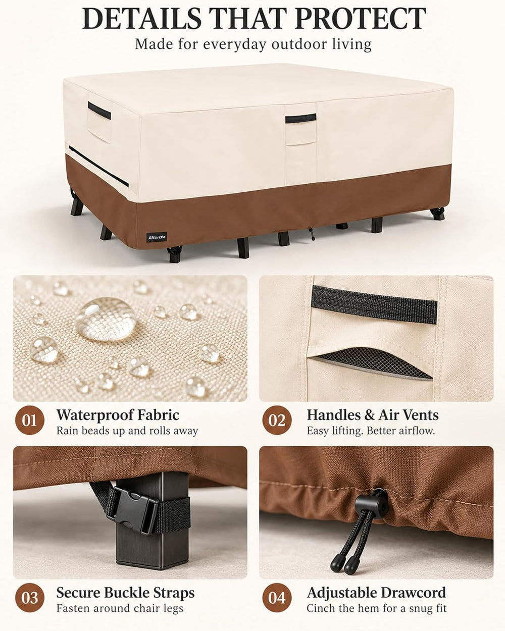 Outdoor Furniture Covers Waterproof, 111L x 74W x 28 inches, Beige