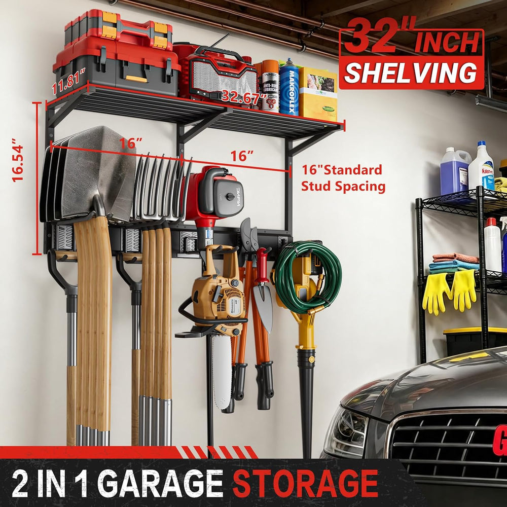 Garage Wall Organizer with Storage Shelves, 32" Garden Tool Organizer wi...