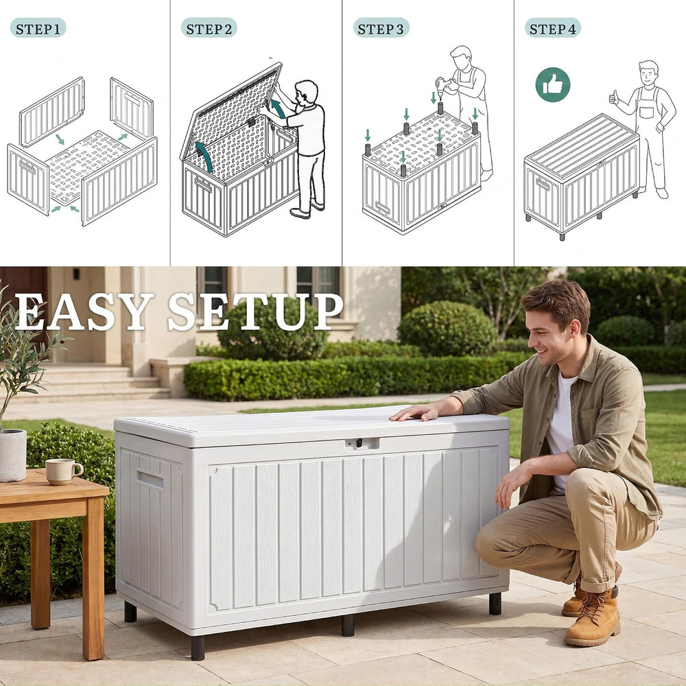YITAHOME 90 Gallon Outdoor Double-Wall Deck Box w/6 Heavy-Duty Metal Legs