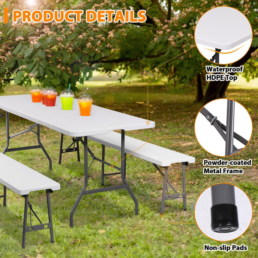 SUPER DEAL Folding Table Set with 2 Benches, 6 FT Camping Picnic Table Set, O...