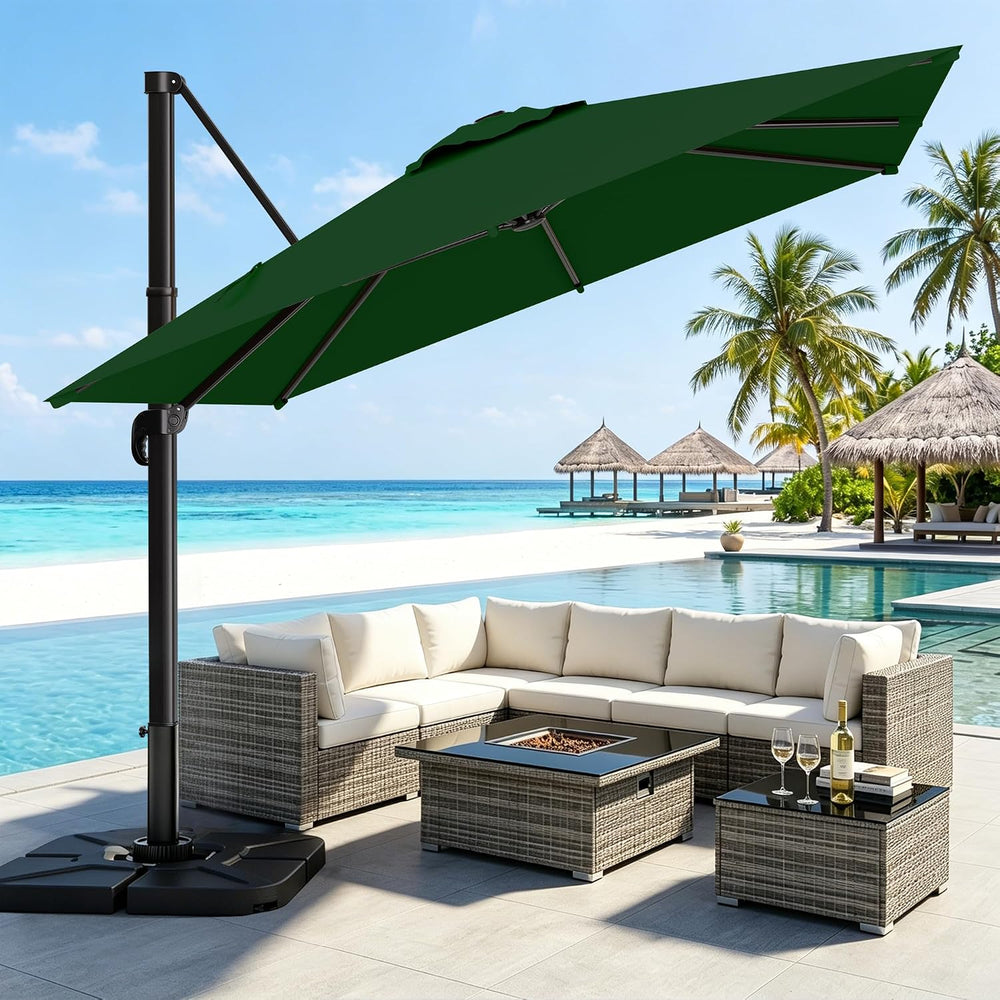 AreShark 10 X 13 FT Cantilever Umbrella w/ 360-Degree Rotation, Dark Green