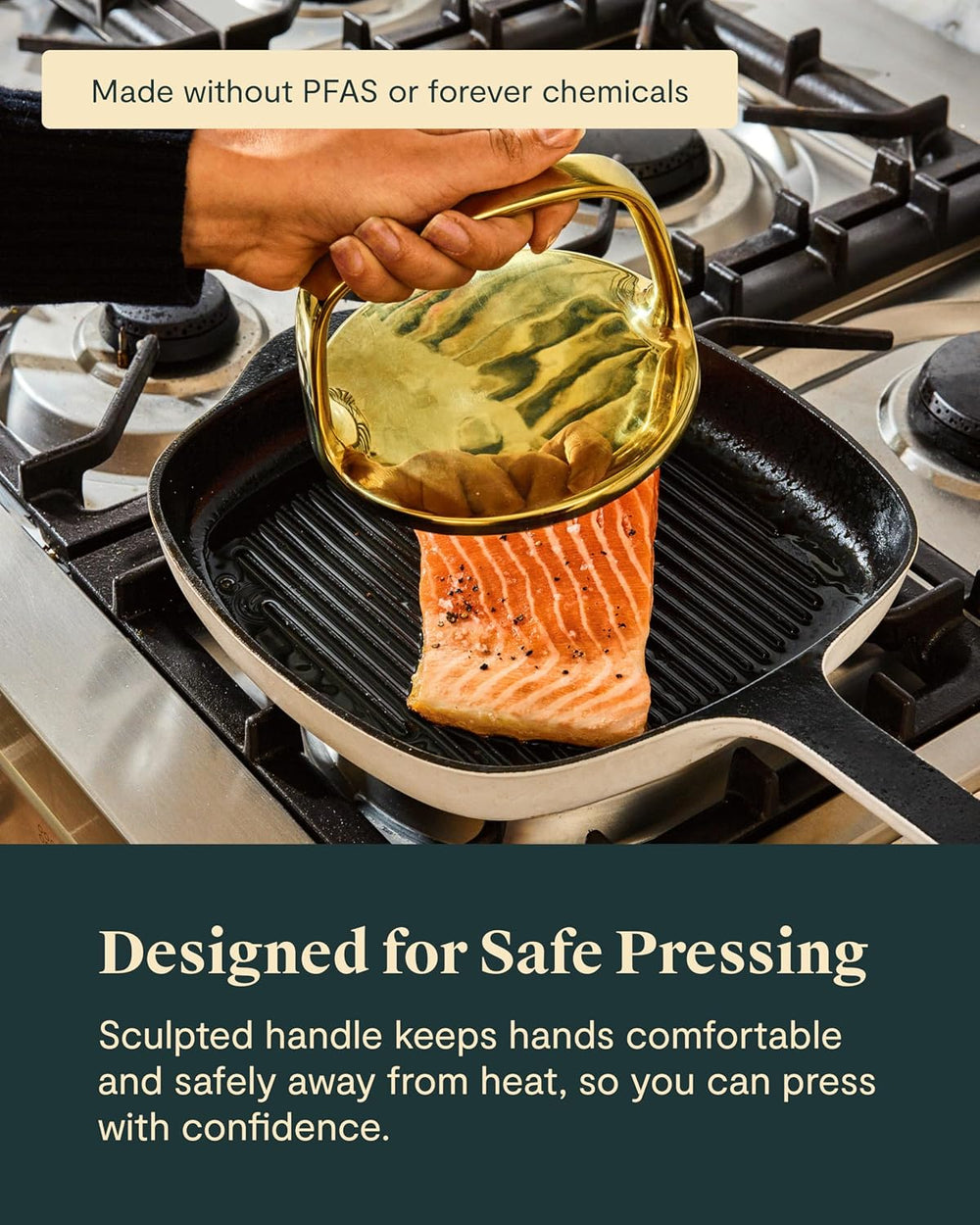 Caraway Grill Press with Handle, 100% Stainless Steel Body | Safe for Use wit...