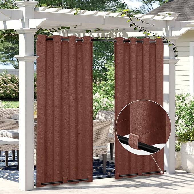Easy-Going Linen Look Outdoor Curtains Waterproof Windproof Porch Curtains, S...