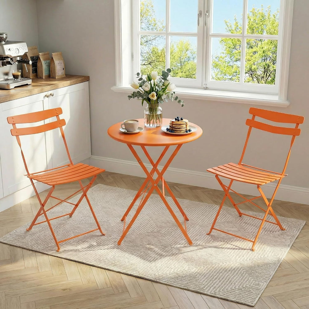 IDEALHOUSE Bistro Table and Chairs Set of 2, Folding Design, Orange