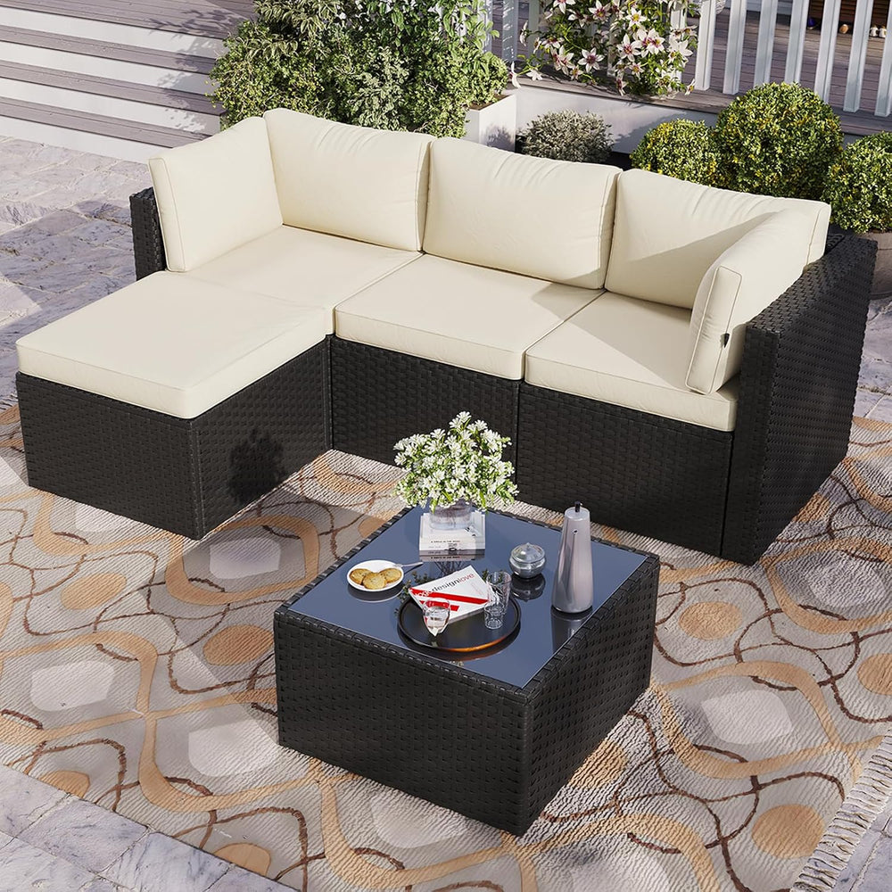 Aoxun Patio Furniture Set 5-Piece, Outdoor Sectional Sofas with Washable Cush...