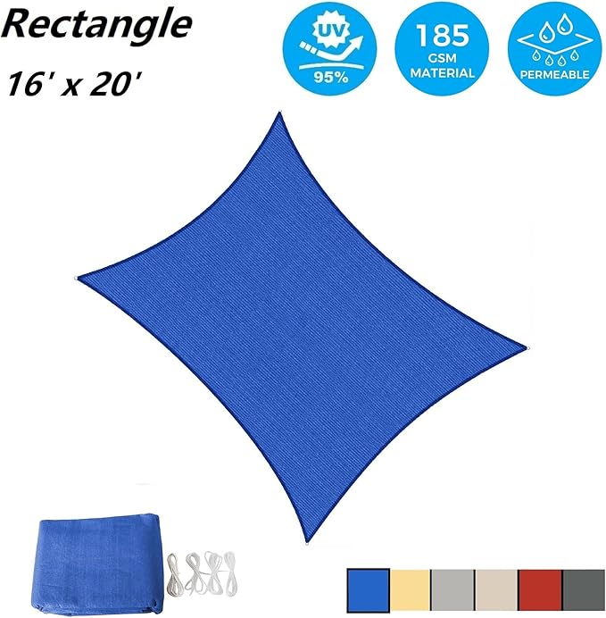 AsterOutdoor Sun Shade Sail Rectangle 16' x 20' UV Block Canopy for P...
