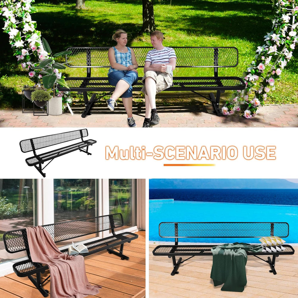 Metal Park Bench for Outside, Outdoor Bench with Backrest & Portable Frame