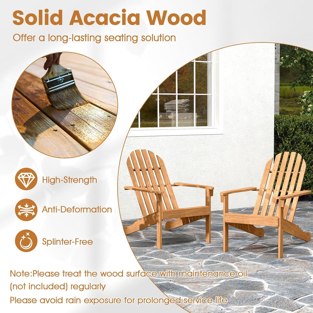 GIANTEX Adirondack Chair Set of 2 Acacia Wood Outdoor Chairs with 350 lbs Wei...