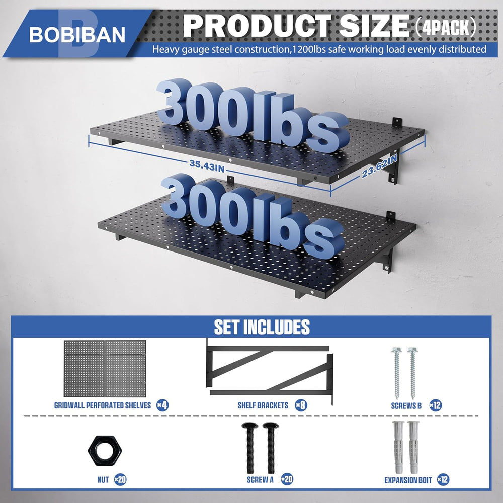 4 Pack Garage Wall Shelving, 2x3ft Heavy Duty Wall Shelves, Black