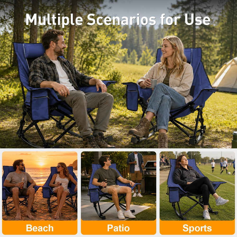 Slendor Rocking Camping Chair, 37" Wide Large High Backrest Folding Chair