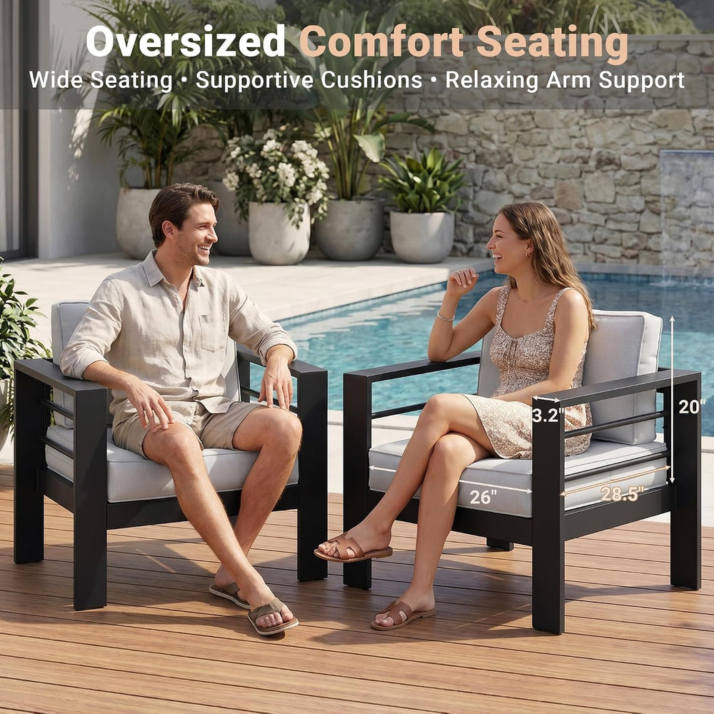 Aluminum Outdoor Patio Chairs, Patio Sofa with 10" Back Cushion, Light Grey