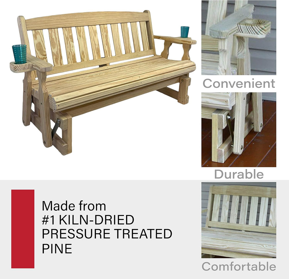 Amish Heavy Duty 800 Lb Mission Pressure Treated Porch Glider with Cupholders...