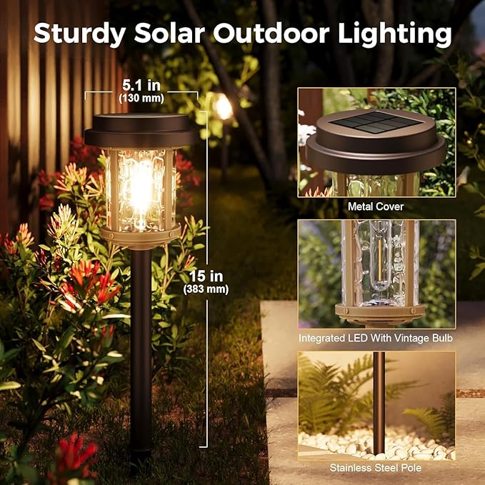 XMCOSY+ Solar Pathway Lights Outdoor, 6 Pack Solar Powered Garden Lights, 20 ...