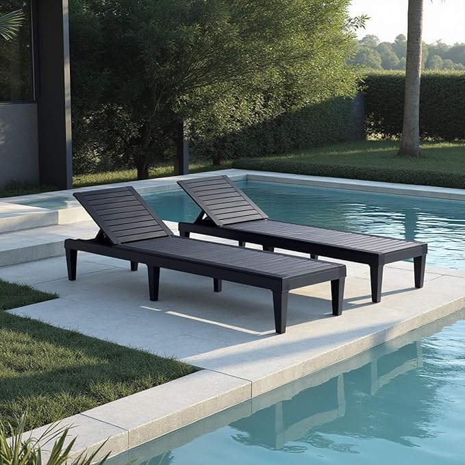 Nestl Patio Chairs - Black Chaise Lounge Chair Outdoor, 5-Position Adjustable...