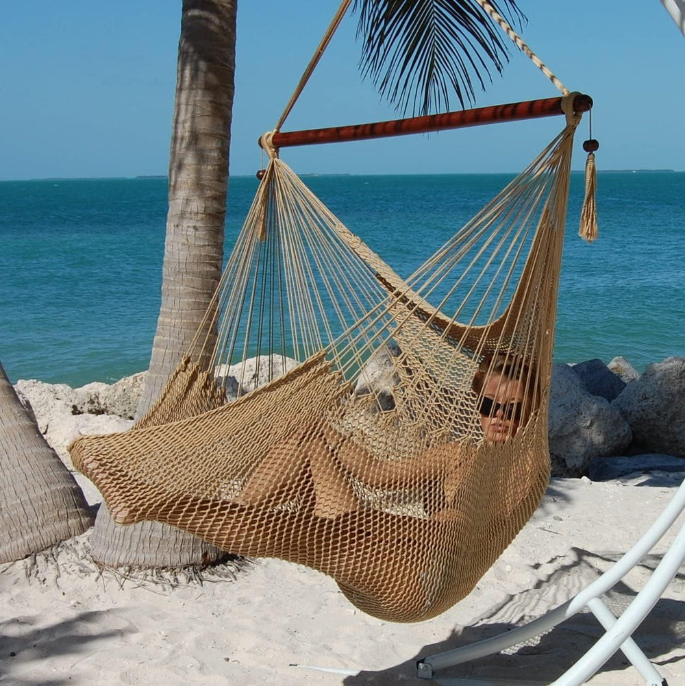 Large Caribbean Hammock Chair - 48 Inch - Polyester - Hanging Chair - tan