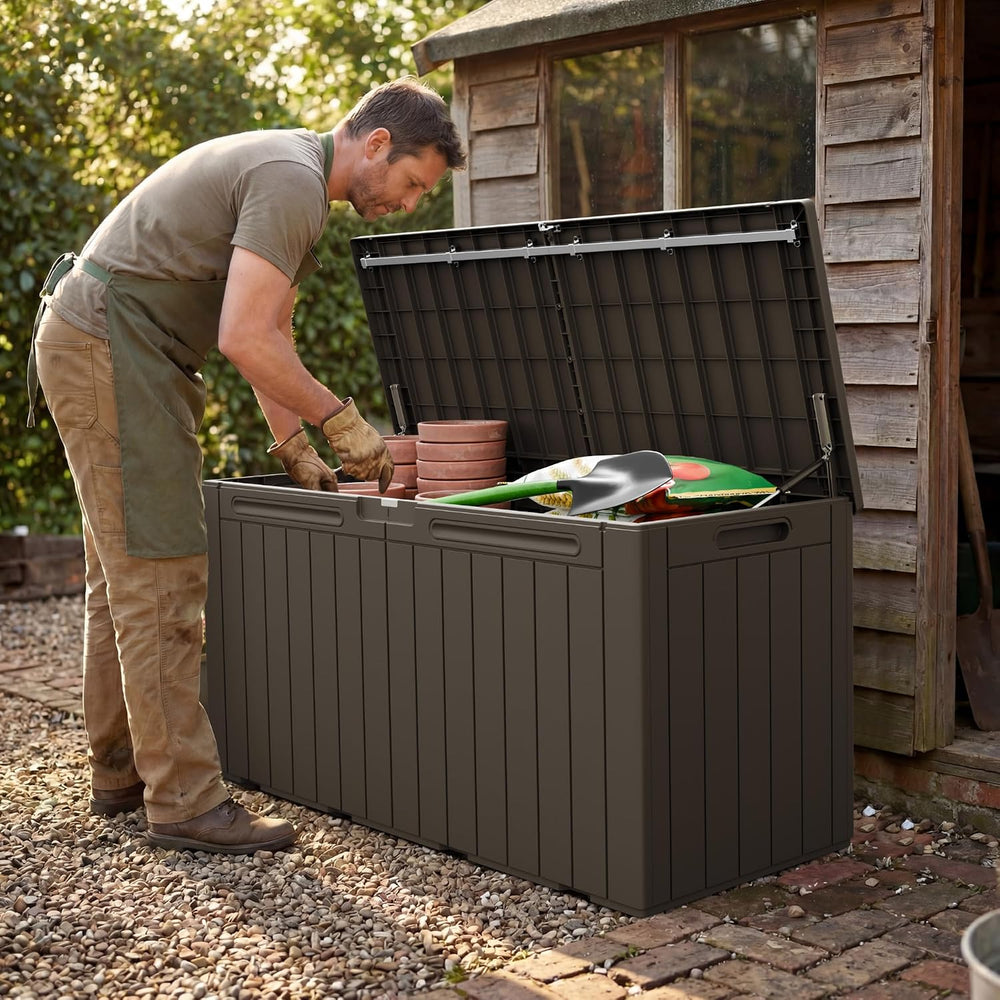 Greesum 110 Gallon Large Deck Box, Weatherproof Brown Resin Storage for Patio...