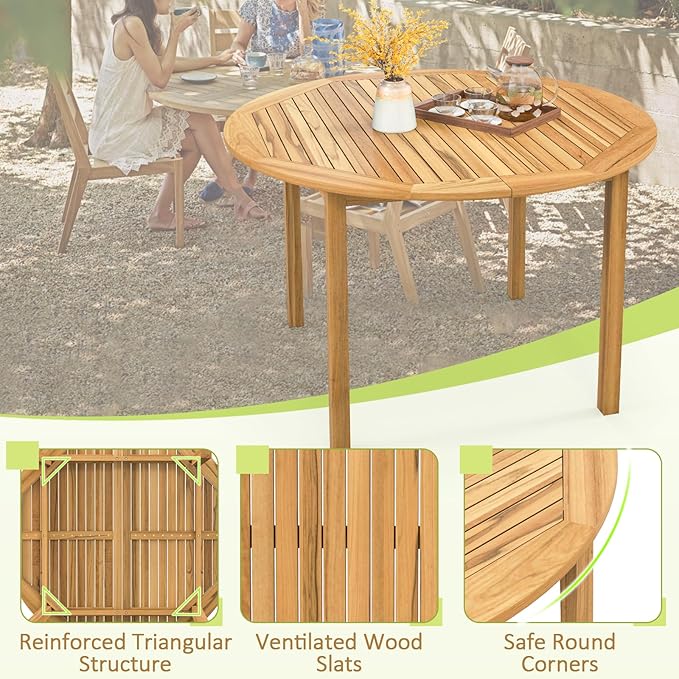 Tangkula 44" Round Outdoor Dining Table for 4, Acacia Wood 4-Person Larg...
