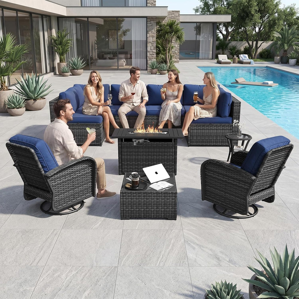 Aoxun 11 Piece Outdoor Patio Furniture Set with 44'' Fire Pit Table, ...