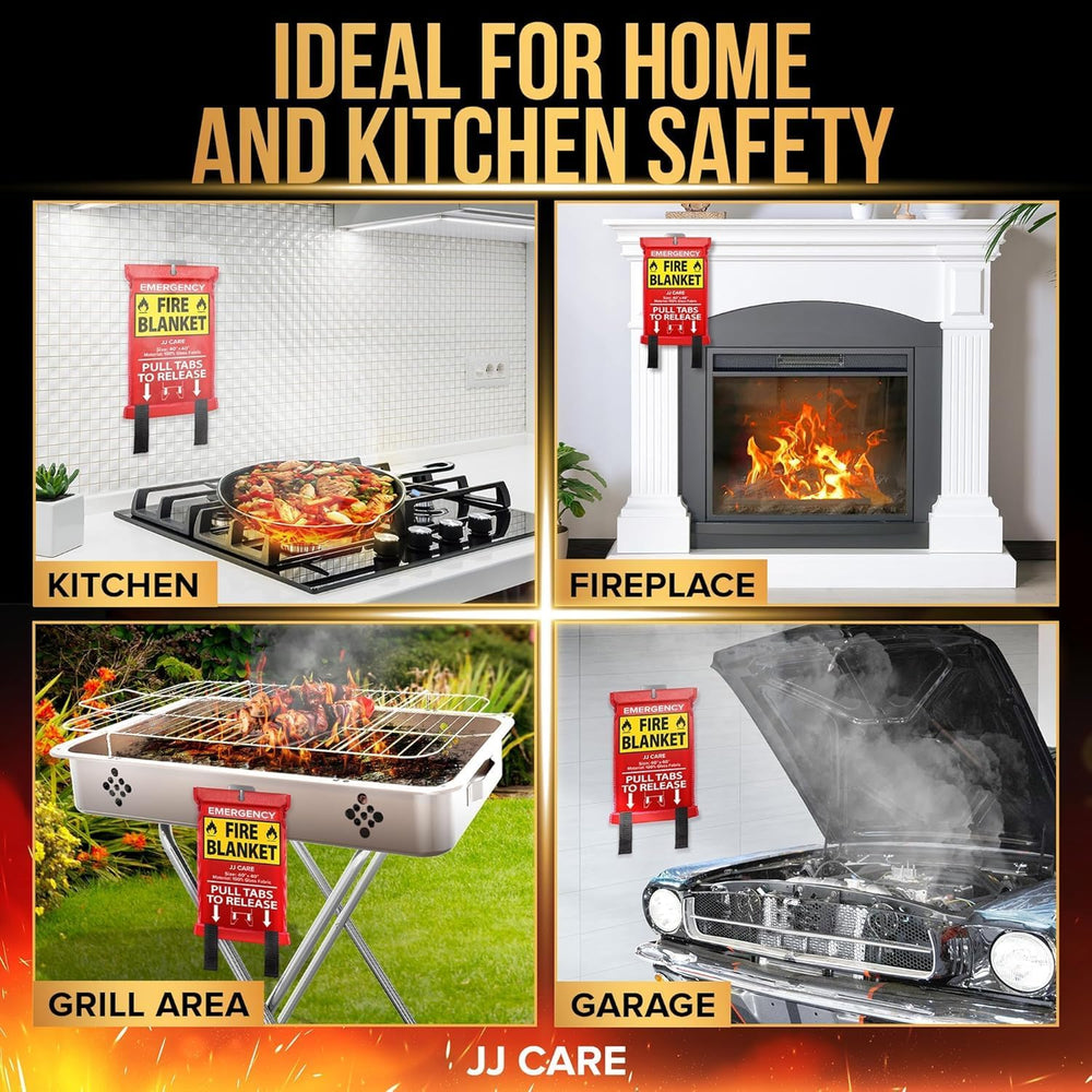 JJ CARE Fire Blanket – 5 Pack with Hooks, 40" x 40" Flame Retardant...