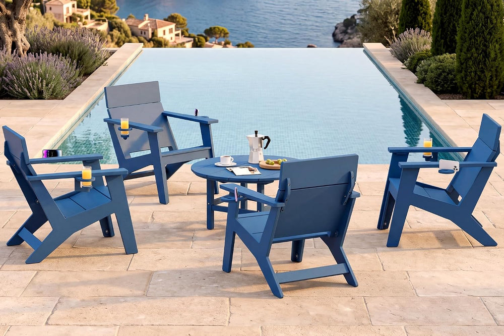 SERWALL Modern Adirondack Chairs Tall Lounge Chair Set of 2,Blue