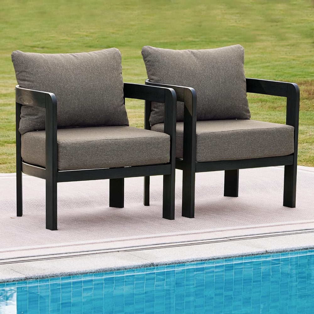 Outdoor Patio Chairs Set of 2 with 6 Inch Cushions,Coffee