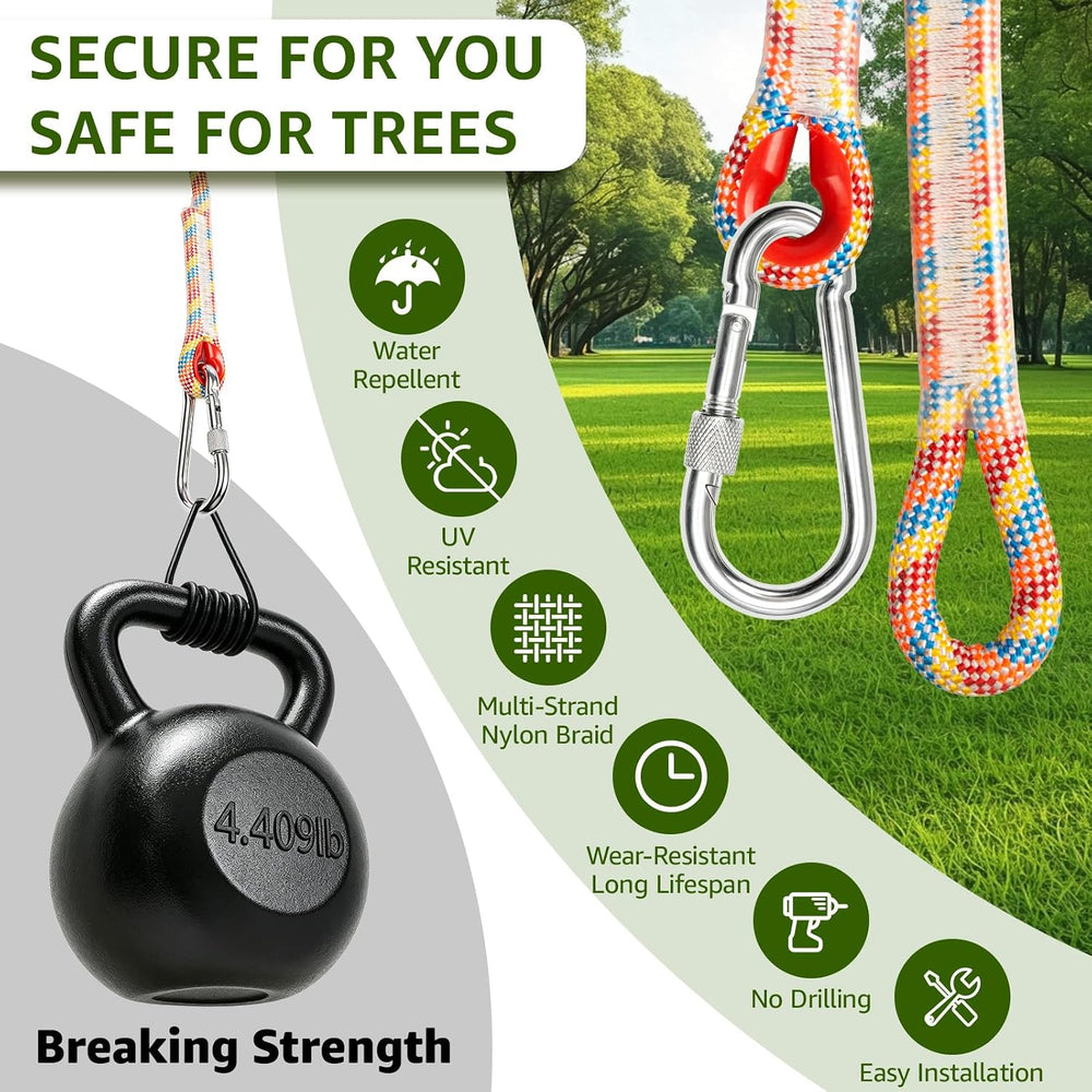Heavy Duty Tree Swing Ropes with Safer Lock-(2Pack, Rainbow,20FT)