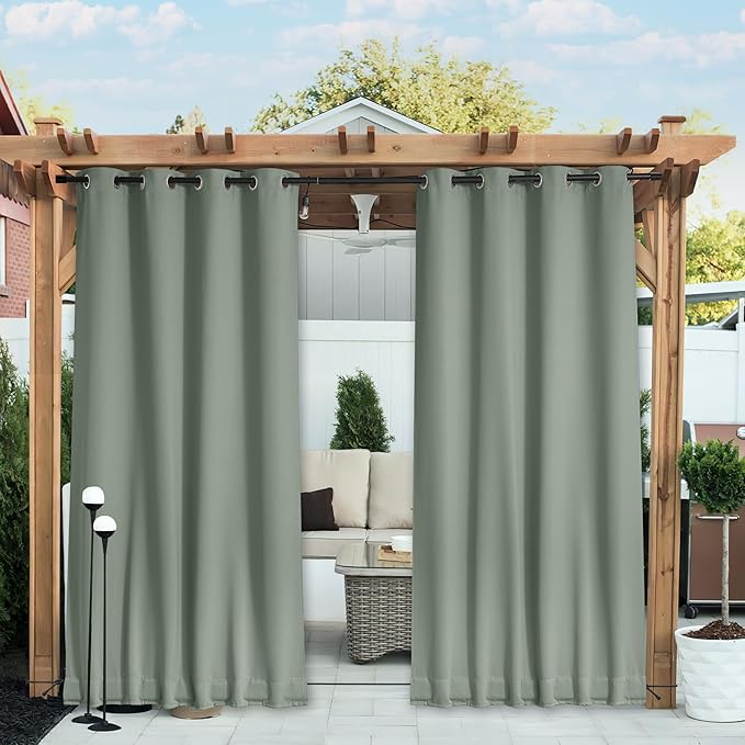 NICETOWN 2 Panels Waterproof Outdoor Curtains Fixed Grommet & Back Tab on...