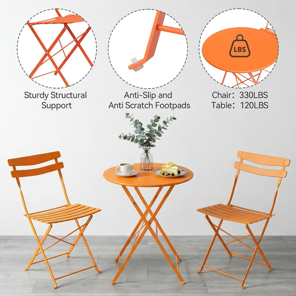 IDEALHOUSE Bistro Table and Chairs Set of 2, Folding Design, Orange