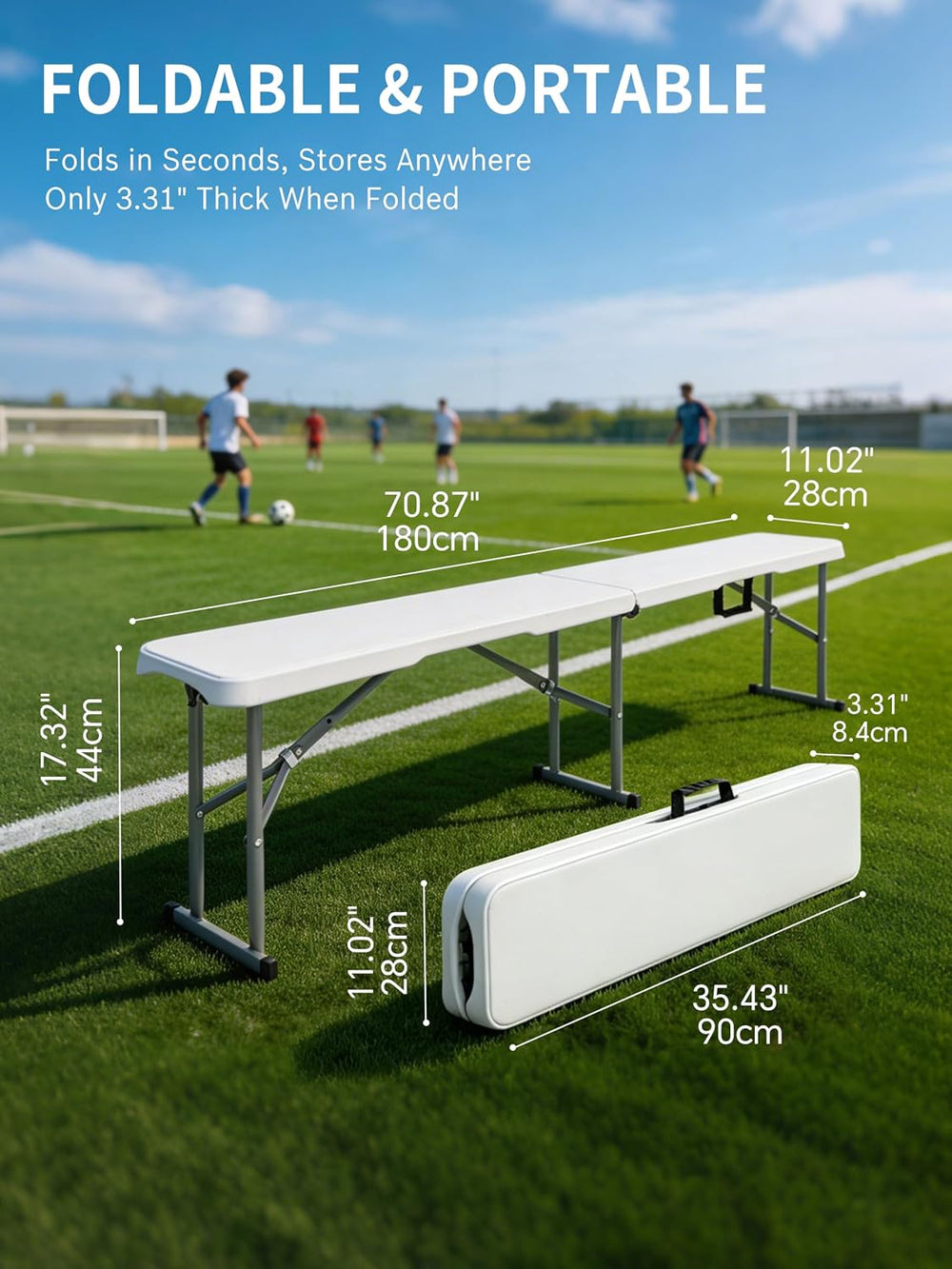 6FT Folding Bench, Fold‑in‑Half with Carrying Handle, 2 Pack