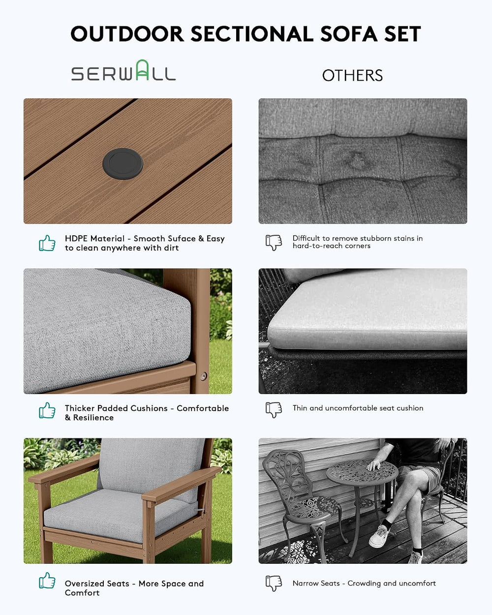 SERWALL HDPE Outdoor Patio Furniture Set Outdoor Couch