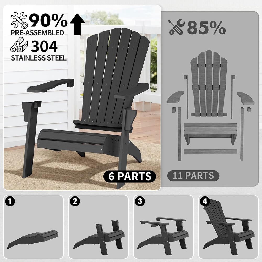 Psilvam Adirondack Chairs Set of 2 with Cup Holder,Oversized, Black